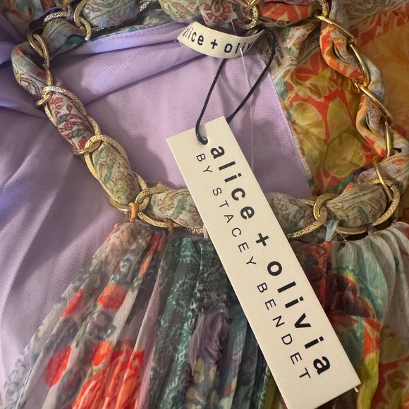 Alice + Olivia halter pleated top w chain neck multicolored lavender XL - Picture 4 of 4